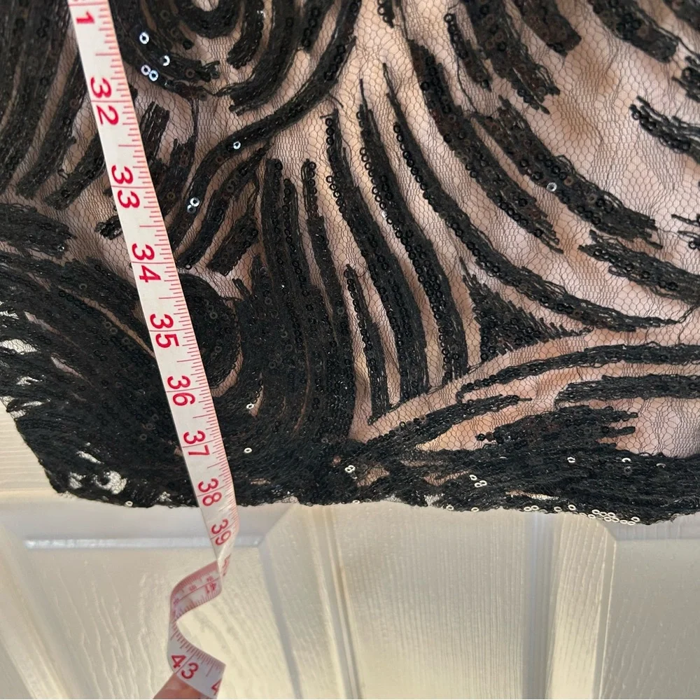 Calvin Klein Black Sequin Sleeveless Dress Nude Underlay Size 10 - Picture 5 of 5